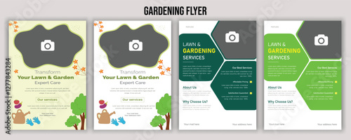 Flyer design template for lawn and gardening services. Design of a poster leaflet for gardening and tree services. Agricultural business flyer template, magazine, cover, poster design, booklet, cover,