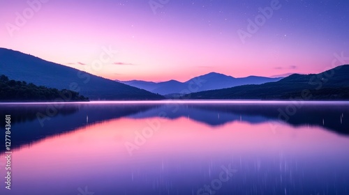Wallpaper Mural Ripples on a mirror calm lac de Codole in the Balagne region of Corsica at dawn with a pink and purple star filled sky Torontodigital.ca