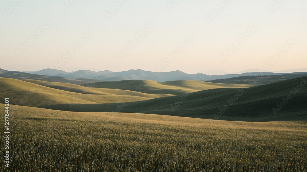 Rolling Hills and Golden Wheat Fields Under a Pale Sky Rolling Hills and Golden Wheat Fields Under a Pale Sky