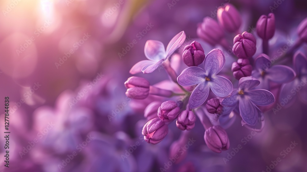Macro close-up of vibrant lilac blooms on a lush purple background – celebrating the delicate beauty of spring flowers in rich, saturated hues Macro close-up of vibrant lilac blooms on a lush purple background – celebrating the delicate beauty of spring flowers in rich, saturated hues
