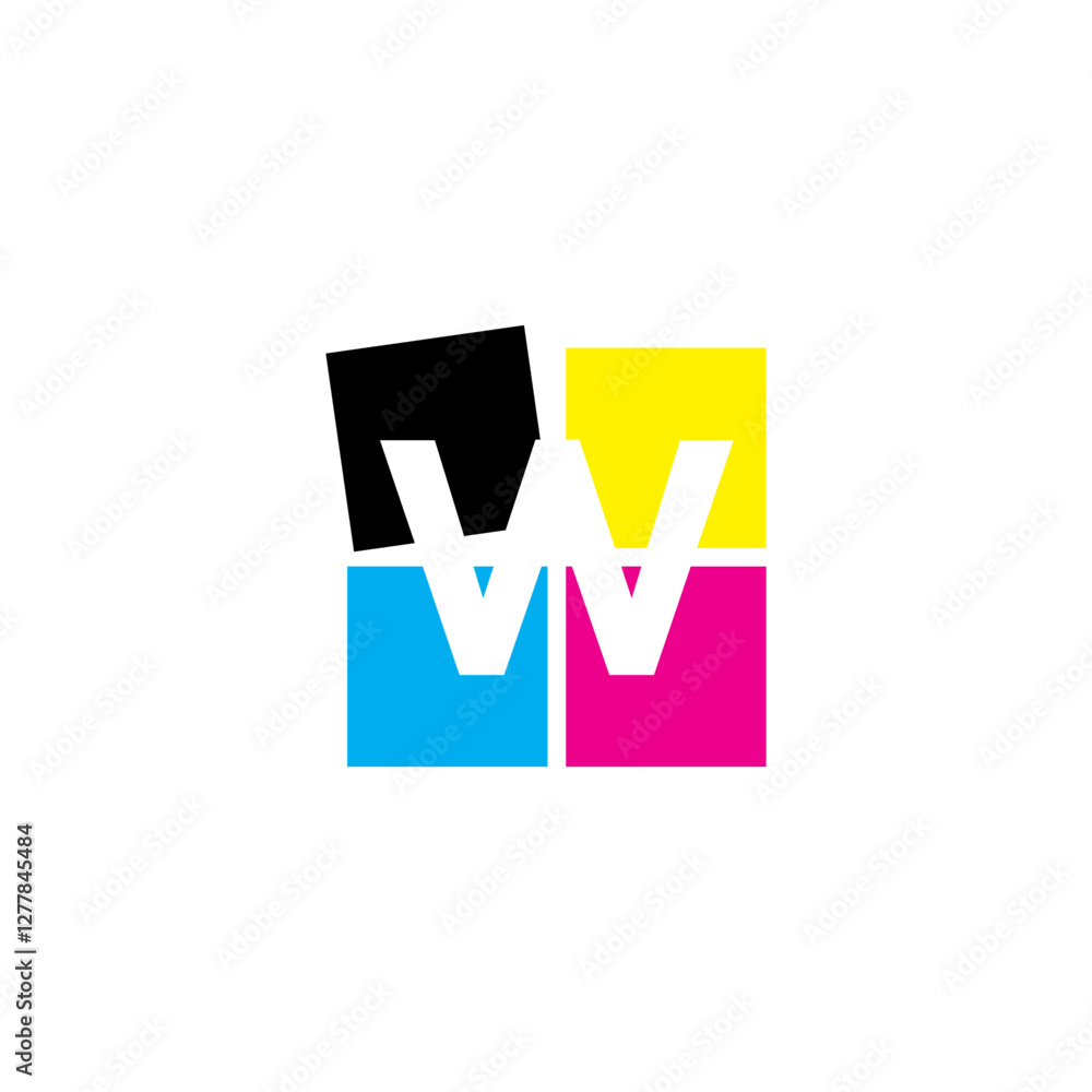 Negative Space Letter W With CMYK Color Negative Space Letter W With CMYK Color