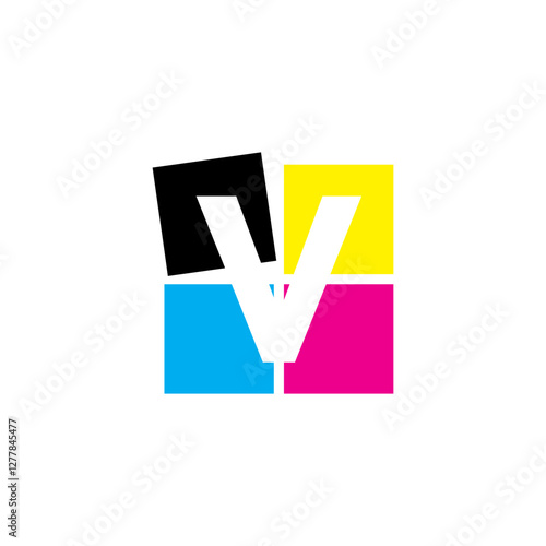 Negative Space Letter V With CMYK Color