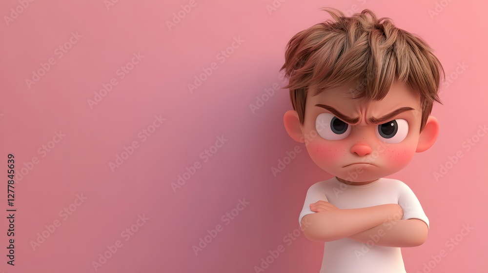 Close-up of cartoon child pouting emotional expression in bright colors Close-up of cartoon child pouting emotional expression in bright colors