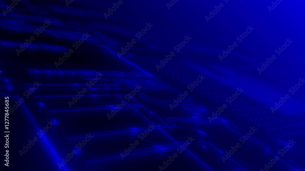 Blue color moving  glowing hi-tech mother board chip with empty space futuristic sci-fi loop able technology background