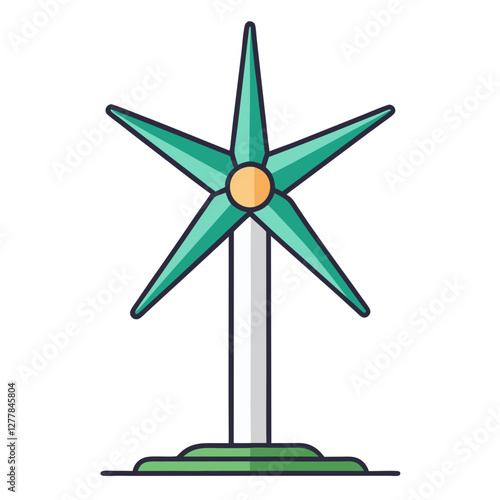 Geometric Wind Turbine with Five Blades Vector, A modern vector illustration of a wind turbine with five blades, symbolizing renewable energy and sustainable power.
