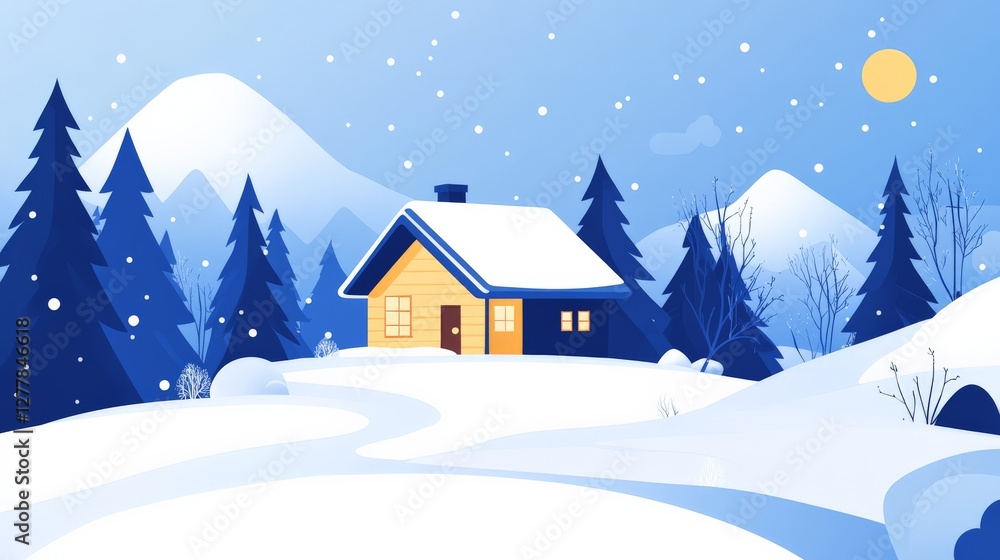 Serene Winter Wonderland with Cozy Cabin Serene Winter Wonderland with Cozy Cabin