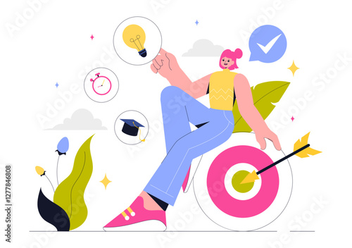 Self Improvement Illustration featuring Upskilling, Learning at Work, Educational Qualifications, and Personal Growth for Career and Self Development