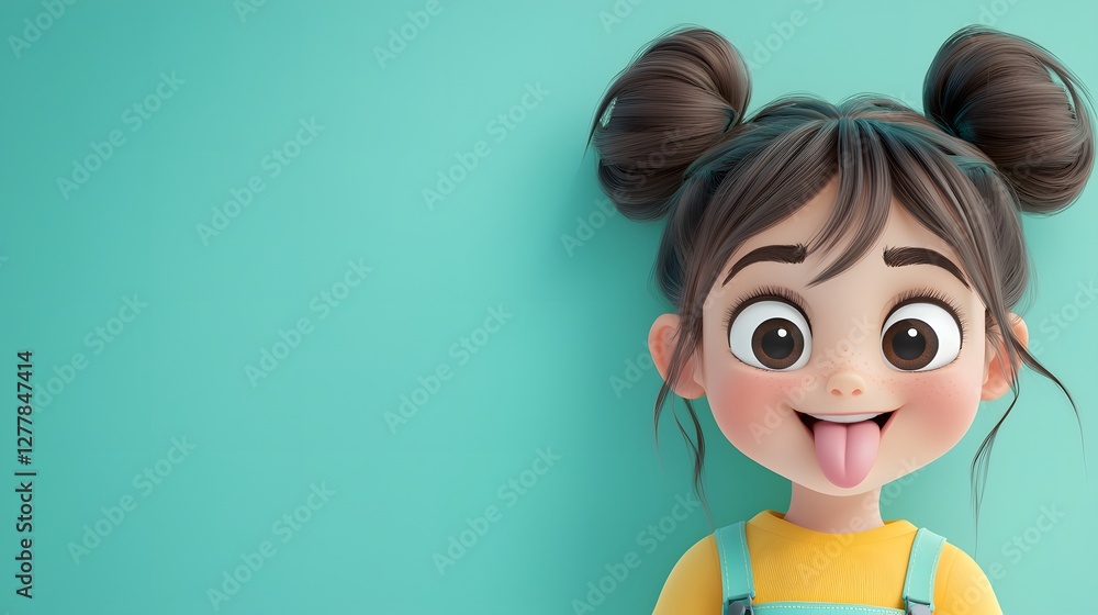 Whimsical close-up of a cartoon girl playfully sticking her tongue out Whimsical close-up of a cartoon girl playfully sticking her tongue out