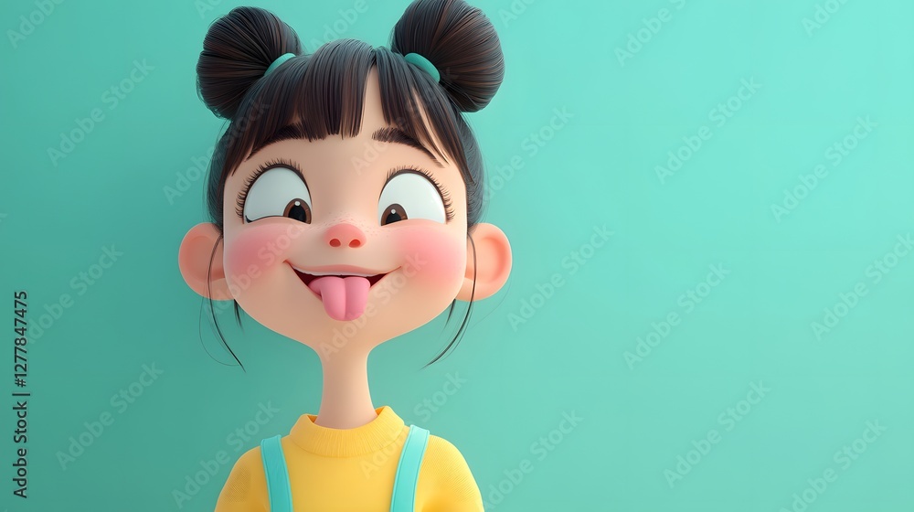 Whimsical cartoon girl with sticking tongue in a cheerful digital art environment Whimsical cartoon girl with sticking tongue in a cheerful digital art environment
