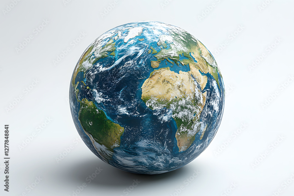 A detailed 3D rendering of the Earth, showcasing continents, oceans, and cloud cover against a clean white background, perfect for educational and environmental themes A detailed 3D rendering of the Earth, showcasing continents, oceans, and cloud cover against a clean white background, perfect for educational and environmental themes