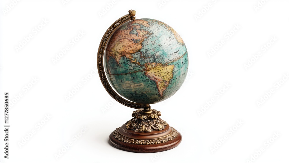 Ornate antique globe on white background Ornate antique globe on white background