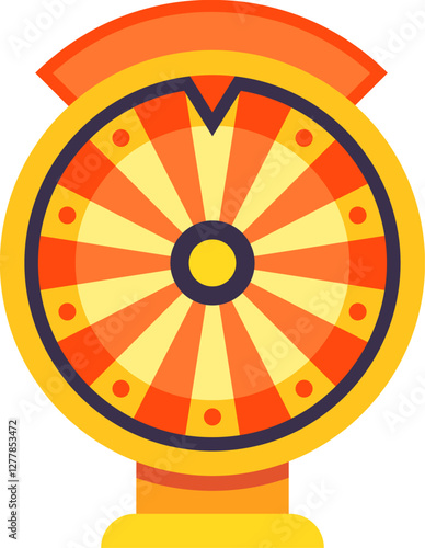 Fortune wheel spinning with blank orange banner on top, offering many chances to win a prize, ideal for lottery, raffles, contests and giveaways