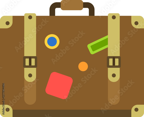 Brown suitcase adorned with vibrant stickers, each representing cherished memories from past travels, inspiring a sense of adventure and a longing for exploration