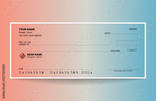 Gradient blank check template, blank check, bank cheque design, vector format