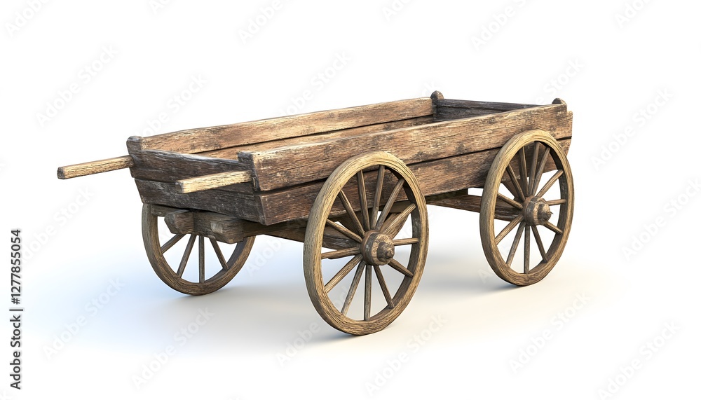 Obraz premium An antique wooden wagon is displayed against a white backdrop