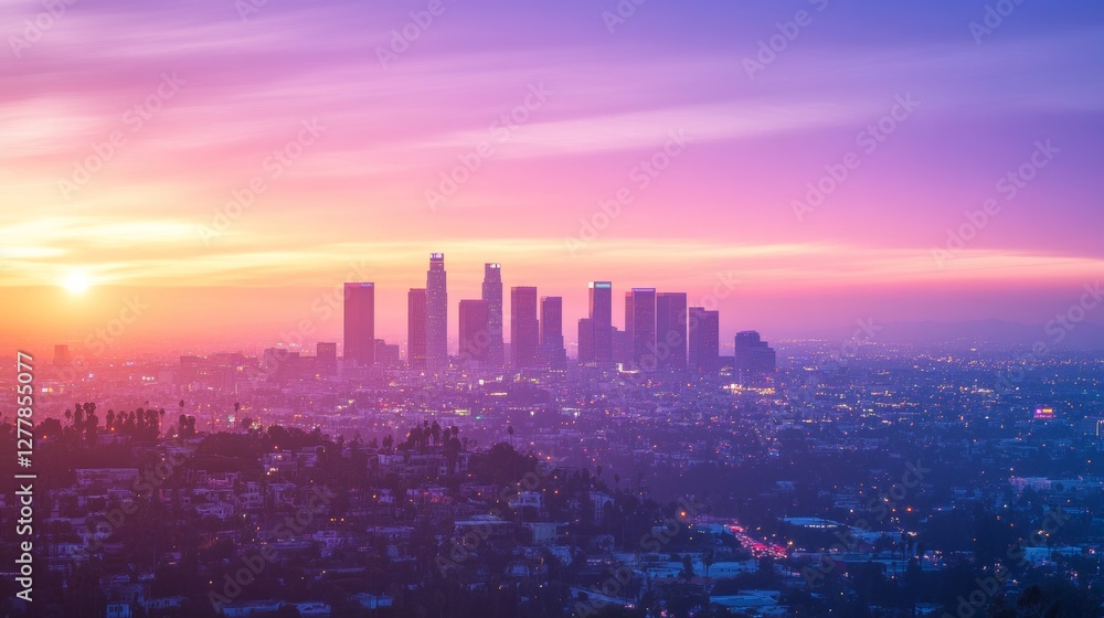 Fototapeta premium the skyline of los angeles during sunset