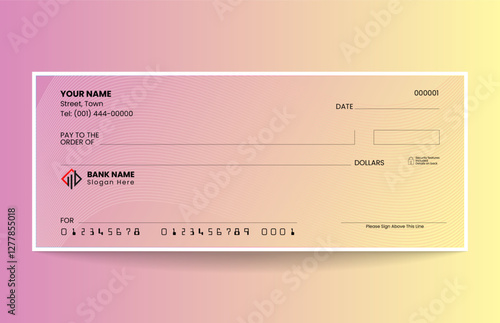 Gradient blank check template, blank check, bank cheque design, vector format