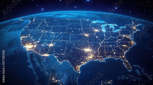 Night View of the United States from Space, A Glowing Tapestry of Cities and States