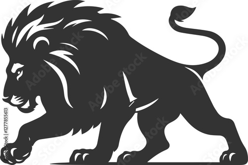 A lion stalking something with playful intent