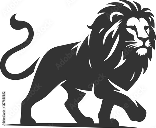 A lion stalking something with playful intent