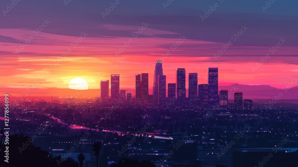 Fototapeta premium the skyline of los angeles during sunset