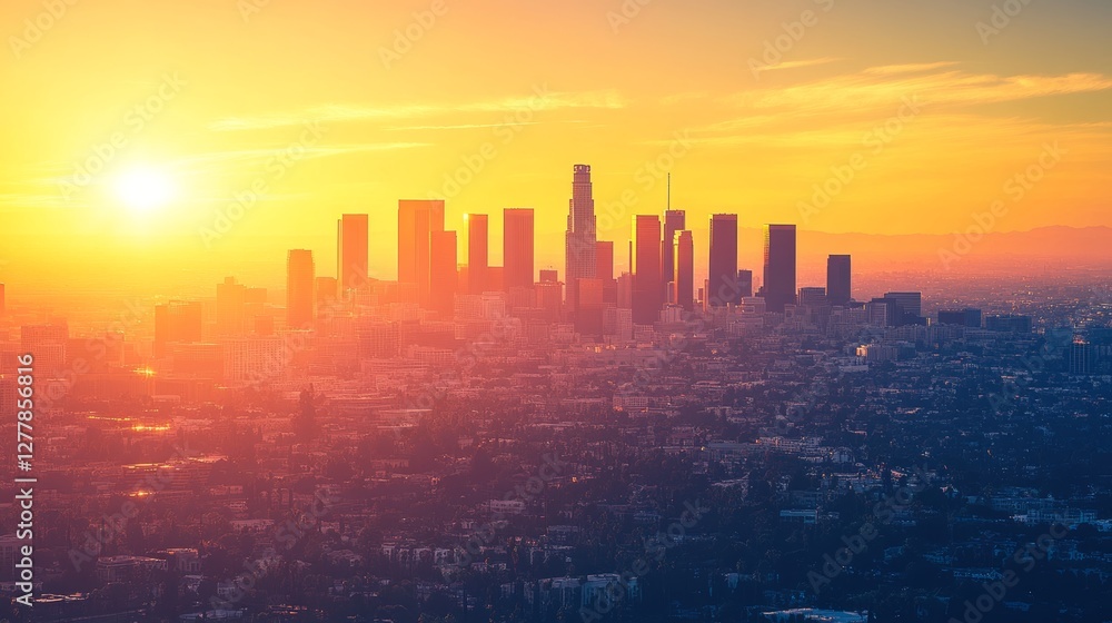 Fototapeta premium the skyline of los angeles during sunset