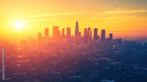 the skyline of los angeles during sunset