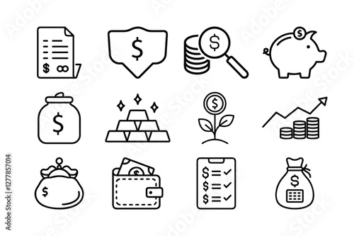 Simple Line Icons Representing Various Financial Concepts