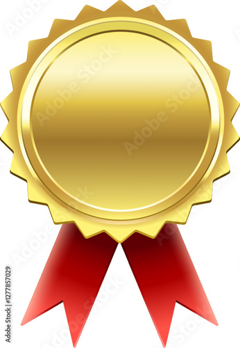 Golden seal with red ribbons symbolizing achievement, quality, and excellence, perfect for representing awards, certifications, or guarantees