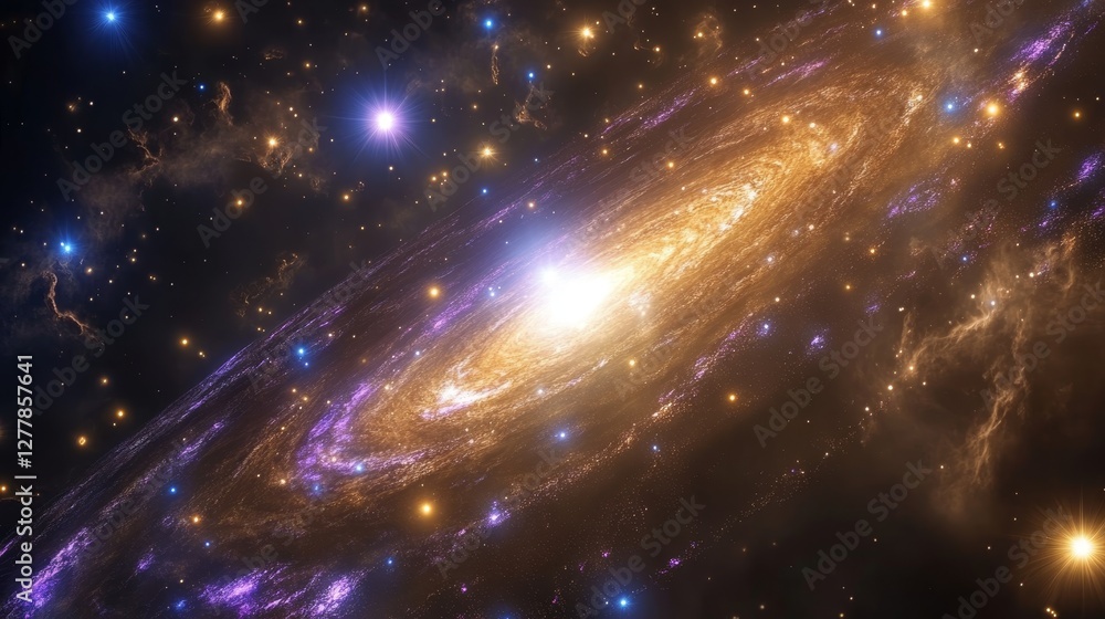 Obraz premium Bright spiral galaxy with luminous stars and cosmic dust in deep space