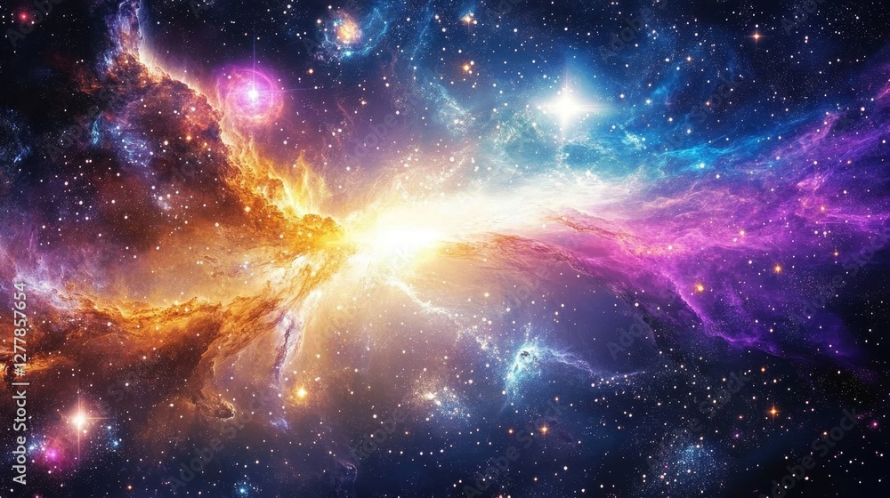 Fototapeta premium Vibrant cosmic nebula: bright colors, stars, and galaxies in space