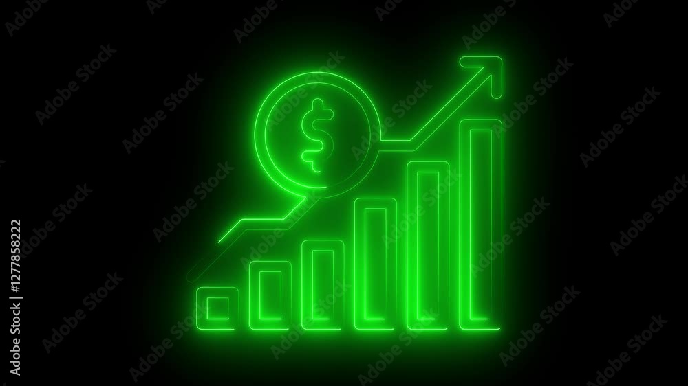 Growth graph icon animation by green color neon on black background. Growth graph icon animation by green color neon on black background.