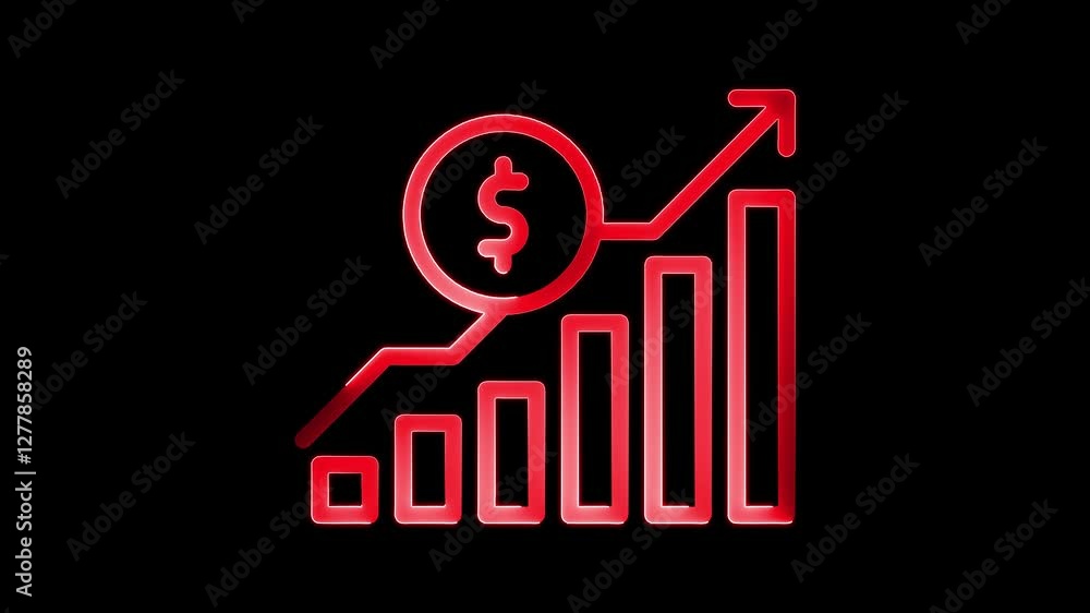 Growth graph icon animation by red color neon on black background. Growth graph icon animation by red color neon on black background.