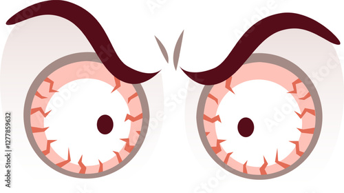 Cartoon drawing of bloodshot eyes expressing anger and stress, featuring furrowed brows and red irises, conveying intense emotion and potential health issues