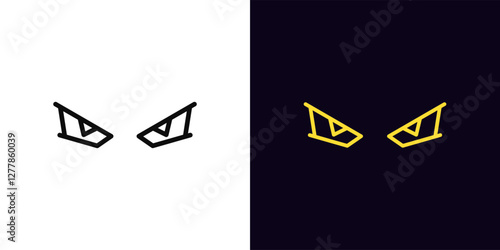 Outline angry eyes icon, with editable stroke. Angry gamer eyes, monster look. Grumpy player stare, evil cyborg gaze, demon sight, devil look, evil eyes, gamer anger, dragon gaze. Vector icon
