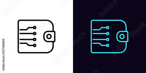 Outline digital wallet icon, with editable stroke. Electronic wallet, virtual banking and digital money. Crypto wallet, ecommerce, electronic money transaction network, online payments. Vector icon