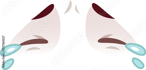 Pair of eyes with lowered eyelids and tears falling, conveying sadness, grief, pain, and sorrow, expressing negative emotions through visual representation