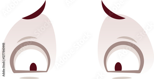 Cartoon eyes looking down with worried expression reflecting concern, anxiety or fear, creating a visual representation of uncertainty and apprehension