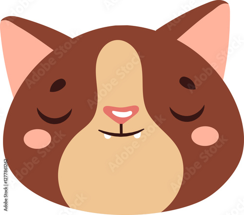 Cute and charming cartoon illustration of a cat s face with closed eyes, showcasing a peaceful expression. The design features warm brown tones and a simplistic, playful style