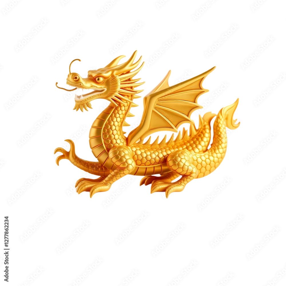 Naklejka premium Golden Dragon Image: Asian, Mythical, Art isolated on transparent background