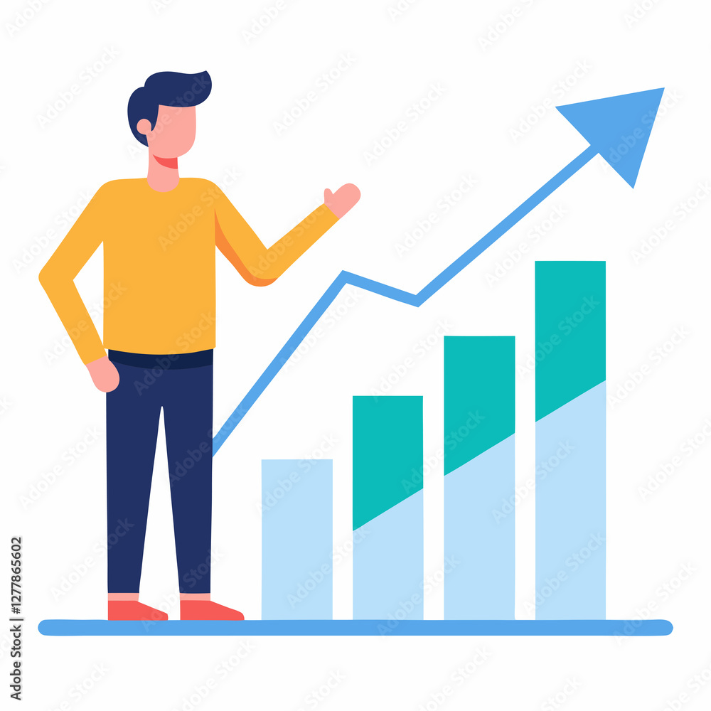 Successful investor checking rising investment flat vector illustration on white background Successful investor checking rising investment flat vector illustration on white background
