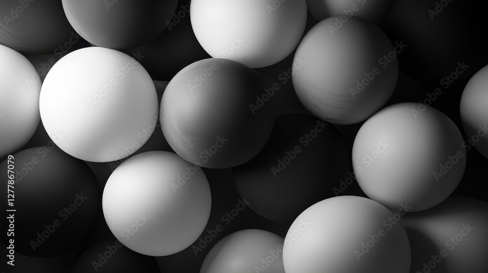 Abstract grayscale spheres, a collection of round shapes with varying shades of gray and white. Abstract grayscale spheres, a collection of round shapes with varying shades of gray and white.