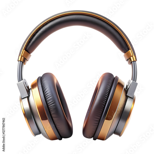Elegant gold and brown over ear headphones music audio device dj 3d dark on transparent background