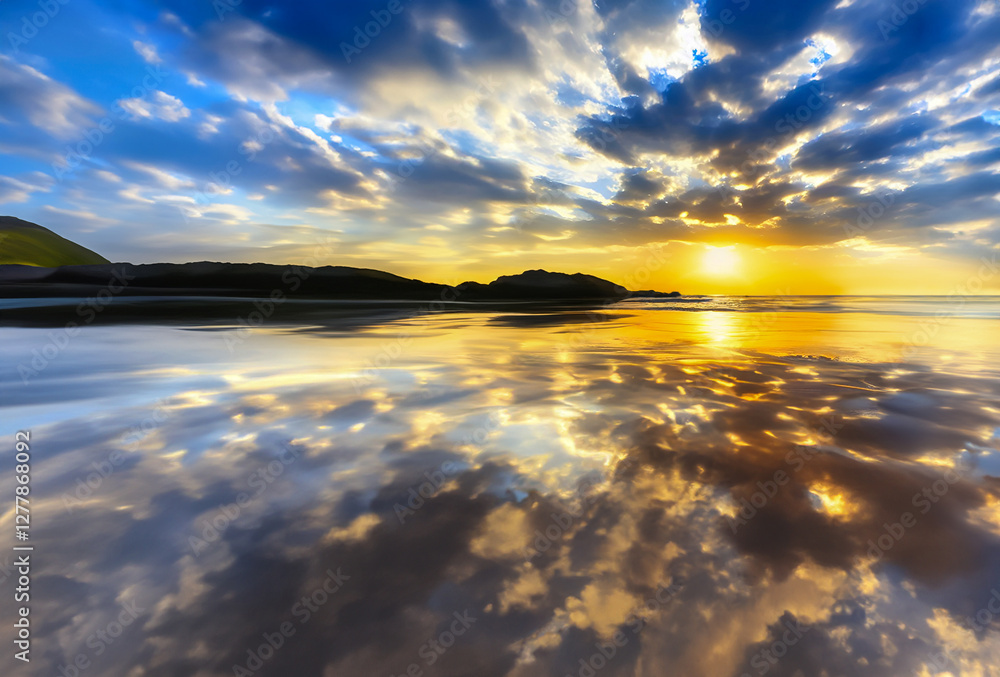 Sunset oner the ocean and island concept