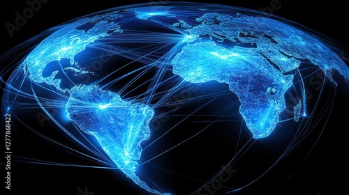 Blue world globe representation showing connections across continents