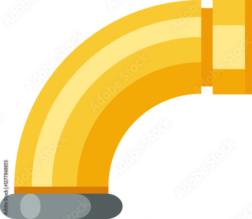 Shiny curved yellow pipe section connecting various industrial infrastructures, illustrating plumbing, gas, and water supply systems within utility networks and engineering applications