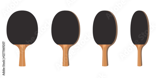 Ping pong paddle from different angles flat vector illustration. Table tennis sports equipment clipart. Sport and recreation, active game concept, eps 10