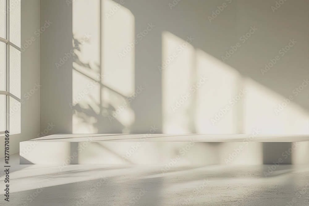 Fototapeta premium Bright white room featuring a large window and clean white floor with natural light streaming in