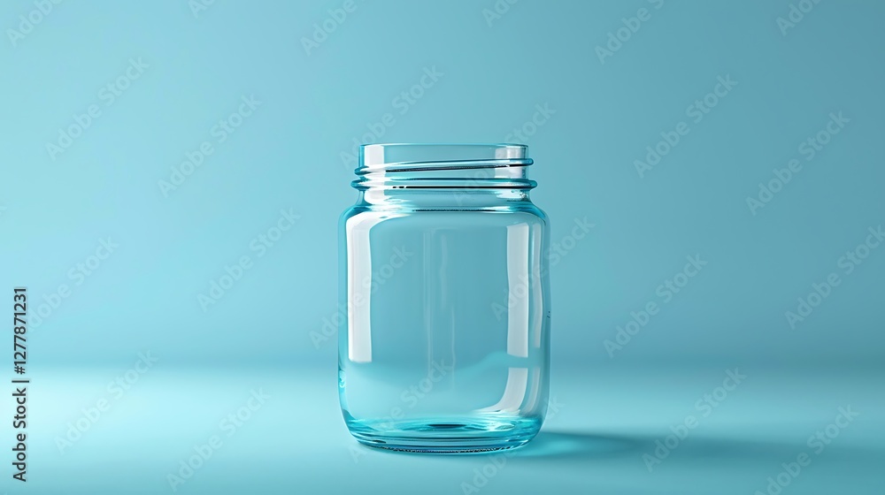 An empty jar with a textured finish placed on a solid blue backdrop, enhancing visual interest An empty jar with a textured finish placed on a solid blue backdrop, enhancing visual interest