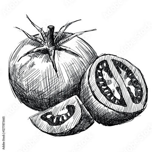 Wallpaper Mural Vector freehand tomato scribble isolated on white background. Texture of writing materials. Handwritten doodles and pencil strokes. Hand drawn tomatoey line art Torontodigital.ca